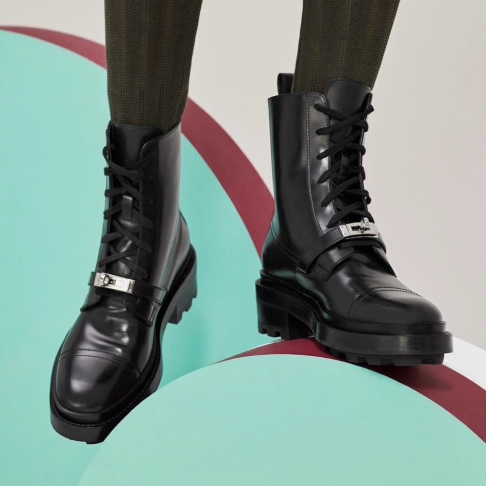 Hermes Black Leather Ankle Booties